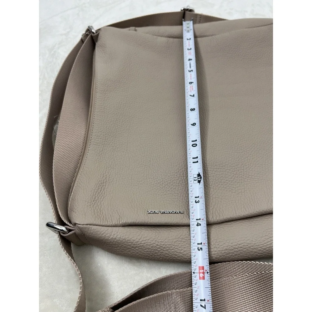 Mandarina Duck Leather Hobo Shoulder Bag Taupe Jacquard Strap Backpack Tote NEW!